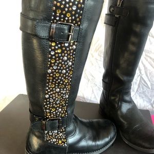 Ellie Tahari Tall Leather boots studded Black